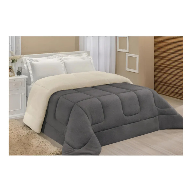 Edredom Cobertor Coberdrom Sherpa Casal Queen Grosso Macio Cor Cinza Luckbaby Liso
