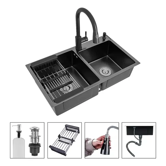 HandMade aspor sink 78x43 acero inoxidable negro