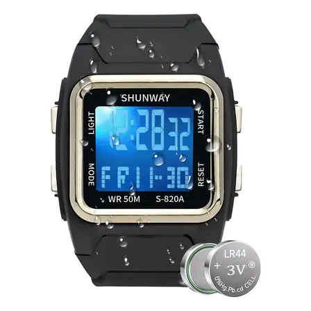 Relógio Pulsomasculino D 'água Eletrônico Esportivo Com Led S820a-preto