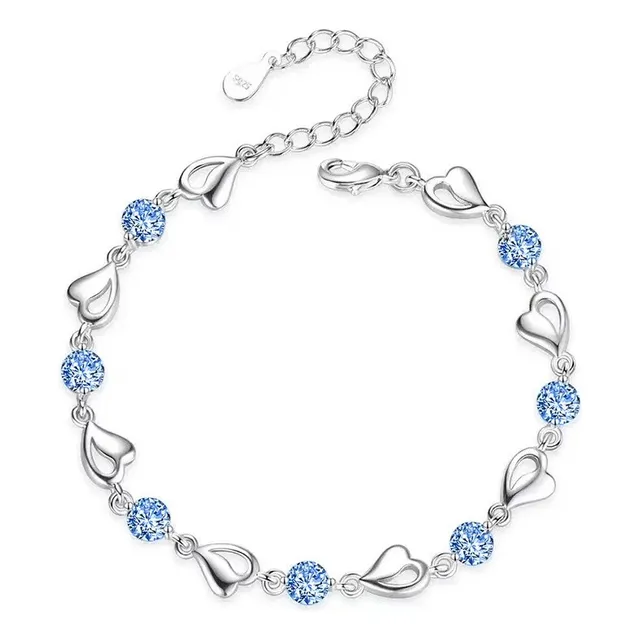 Pulsera Plata 925 Cristales Corazón Fino Regalo Joya Charm