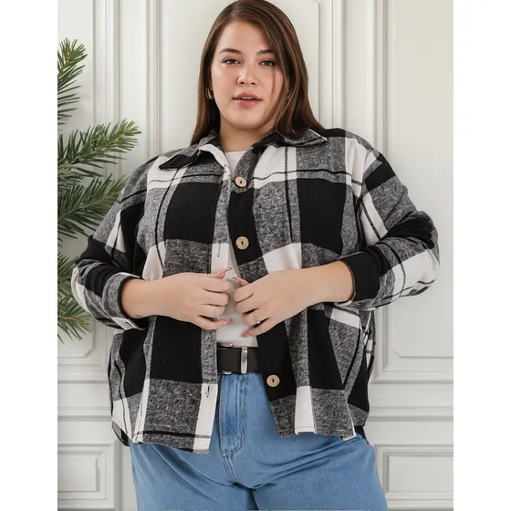 Camisaco Paño Cuadrille Oversize De Mujer Talles Especiales