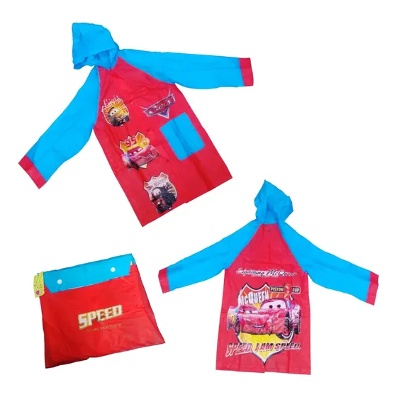 Poncho Impermeable Cars Speed En Peva Rojo Azul Para Niño