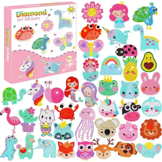 Kit Pintura Diamante 5d Diy Animales Para Niños Pegatinas 40
