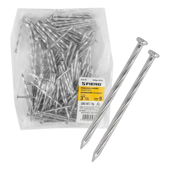 Clavo Concreto 3', Galvanizado, Caja 1 Kg Fiero 44125
