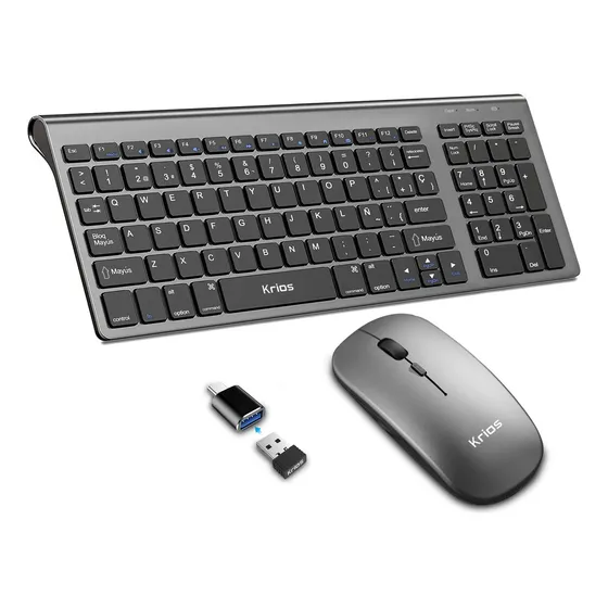 Teclado Y Mouse Krios K95 Español Inalámbrico Kit Teclado Y Ratón Recargable De Wifi De Conexión Estable 2.4 Ghz Compacto Con Ñ Ratón 3 Ajustable Dpi Silencioso Para Pc Windows 7 8, 10, 11,mac Os