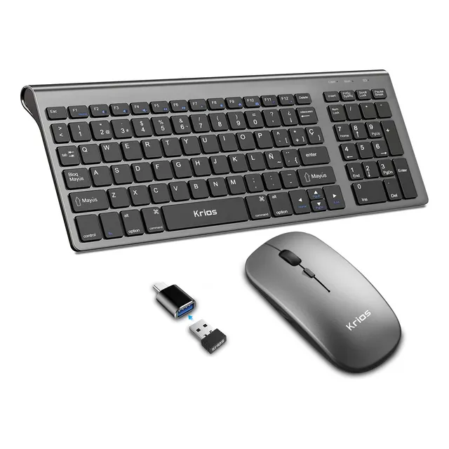 Teclado Y Mouse KRIOS K95 Español Inalámbrico Kit Teclado Y Ratón Recargable De Wifi De Conexión Estable 2.4 Ghz Compacto Con Ñ Ratón 3 Ajustable Dpi Silencioso Para Pc Windows 7 8, 10, 11,mac Os