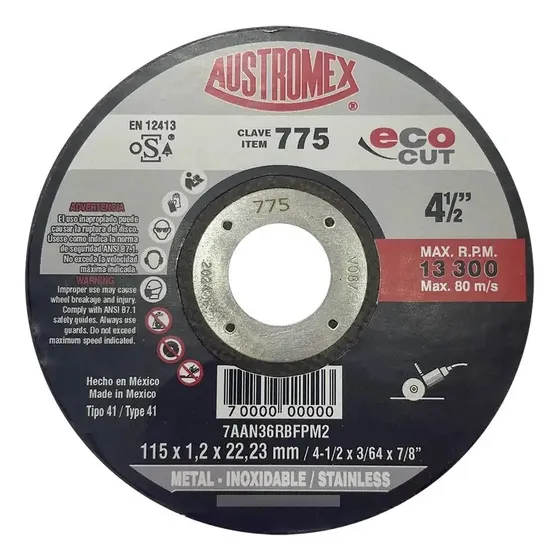 Disco Para Corte De Acero Inox Austromex 775 4 1/2puLG 50pzs Color Negro/Rojo