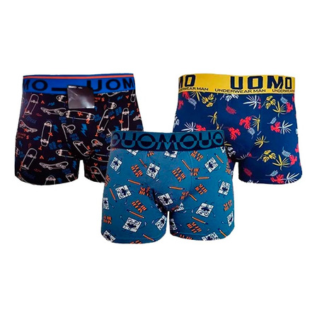 Boxer Estampados Y Lisos De Algodón Con Elastano Pack X 3 Boxer Estampados Y Lisos De Algodón Con Elastano Pack X 3