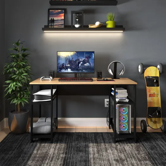 Escrivaninha Retrô Com Nichos Para Setup Gamer Moderno