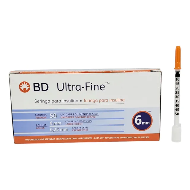 Jeringas Para Insulina Bd Ultra-fine 6mm X 0,5ml Caja100u