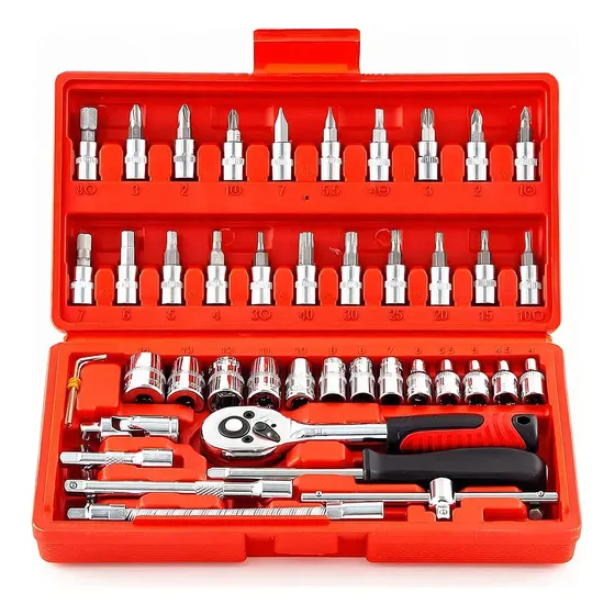 Caja Herramientas 46 Piezas Llave Tubos Trinquete Moto y Auto 1\u002F4 pulgadas | Cuotas sin interés