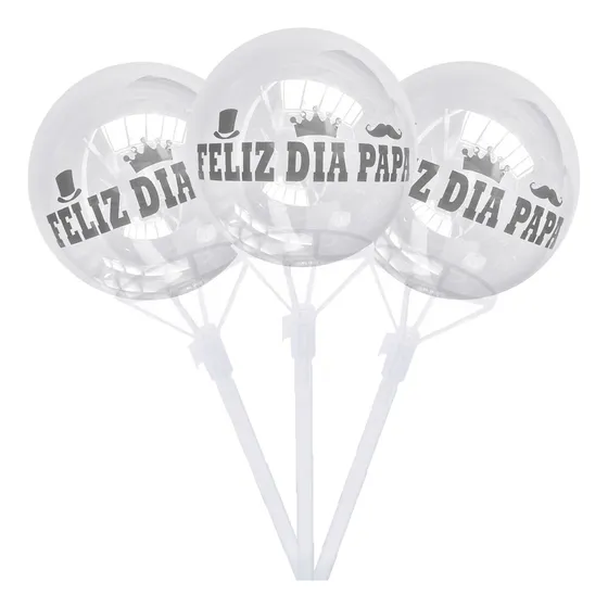 3 Sticker Feliz Dia Papá Vinil Globo Bobo Burbuja Decoración Plateado Feliz Día Papá