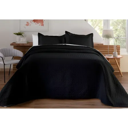 Kit Colcha Matelada Casal Liso Preta Decorella 2,20m x 2,40m com 2 Fronhas