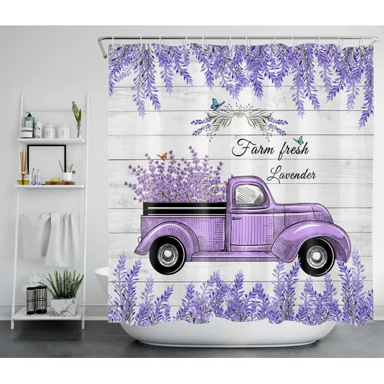 Cortina Ducha Lavanda Color Morado Un Monton Flor Tabla Casa