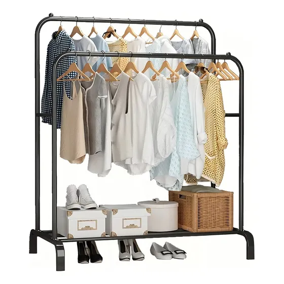 Rack Organizador De Ropa Closet Armable Perchero Rack Doble Color Negro