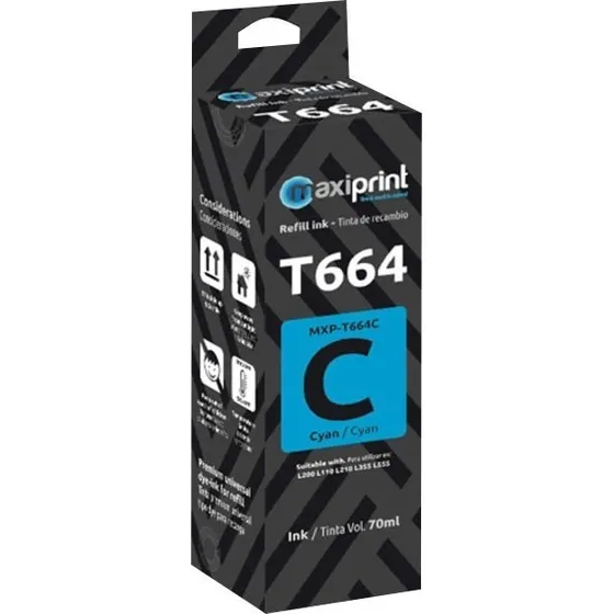 Tinta Maxiprint T664 Liquida Ink Epson 70ml Negra / Colores