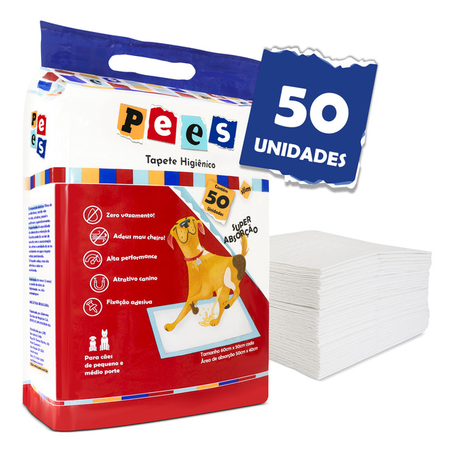 Tapete Higiênico Slim Pees Para Cães 50 Unidades 50x60cm Tapete Higiênico Slim Pees Para Cães 50 Unidades 50x60cm