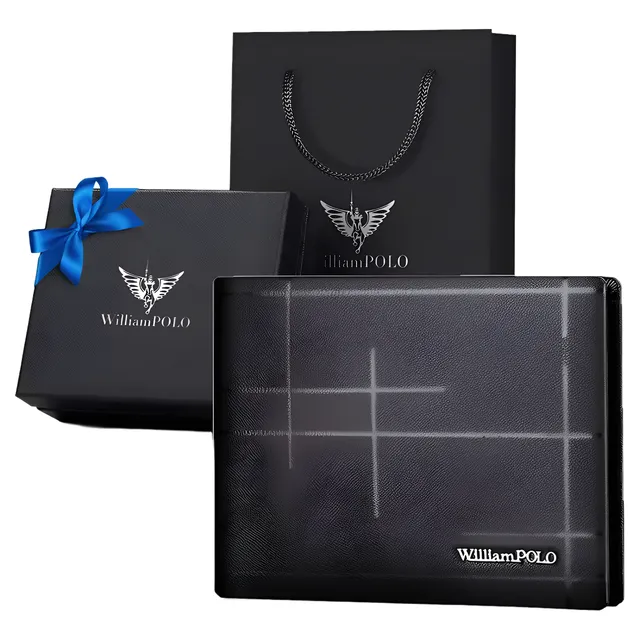 Billetera William Polo Hombre Cuero  Genuino  En Caja Negro
