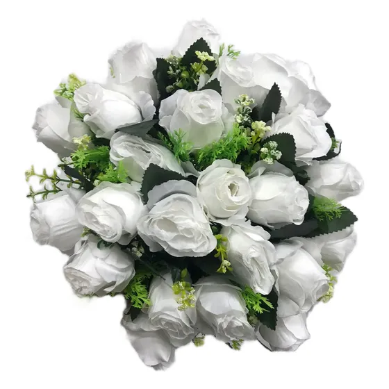 Buquê Rosas Artificiais 24rosas Arranjo Decoração Cor Branco-bt