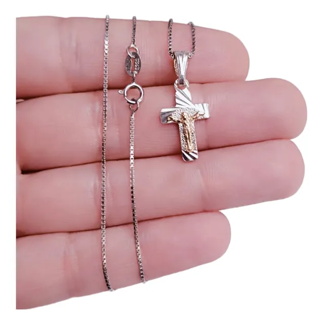 Dije Con Cadena Cruz Jesus En Oro Laminado Y Plata 925