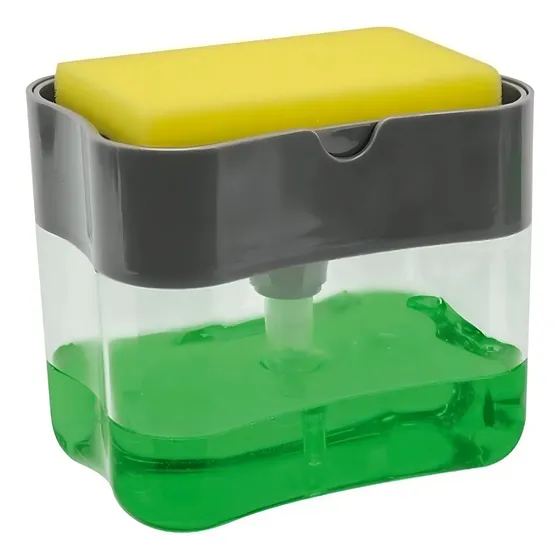 Dispensador Jabon Lavalozas Bomba Esponja Con Recipiente Color Gris