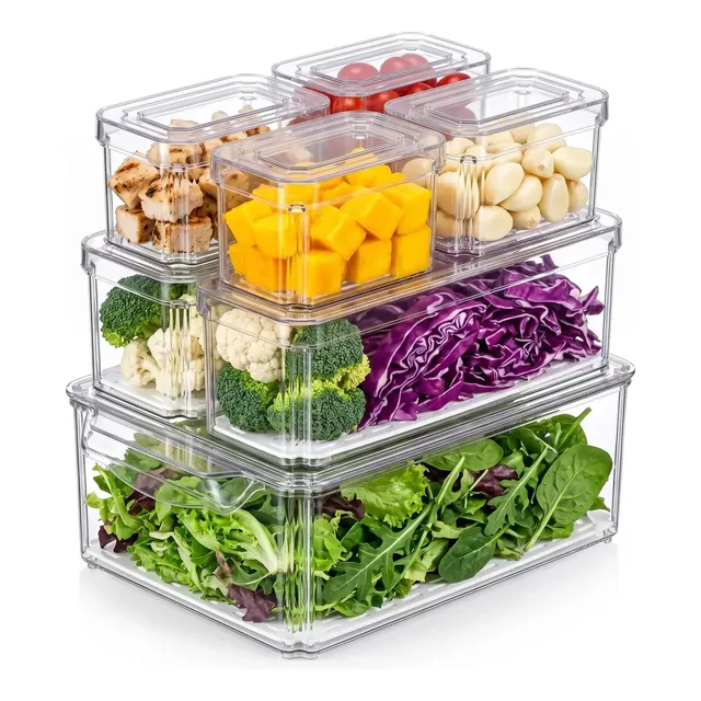 Kit 7 Potes De Alimentos 12,38 L Com Drenagem Para Geladeira Transparente