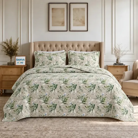 Cubrecamas Breda 2 Plazas Verde Cobertor Quilt Acolchado Liviano Textil Verano Invierno 2 Fundas Almohada Suave