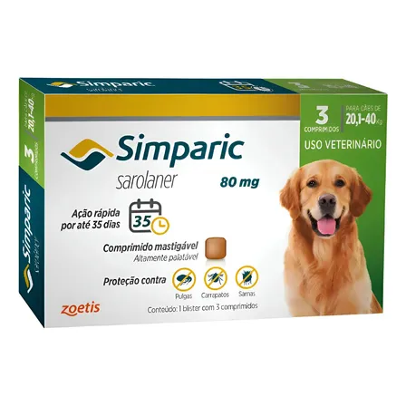 Antipulgas Cães Simparic 80mg 20-40kg 3 Comprimidos Verde-claro