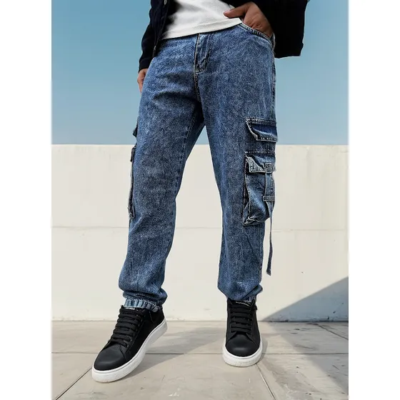 Pantalon Mom De Jean Cargo Tiras Hombre Mendotty