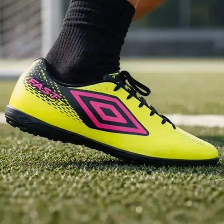 Chuteira Society Umbro Fast Ii Trava Baixa Futebol Masculina Limão/preto/rosa Flúor 40