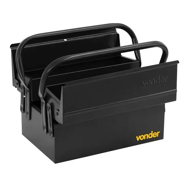 Caixa Metálica Sanfonada Para Ferramentas, Com 3 Gavetas, 30 Cm X 19 Cm X 16 Cm, Vonder Preto