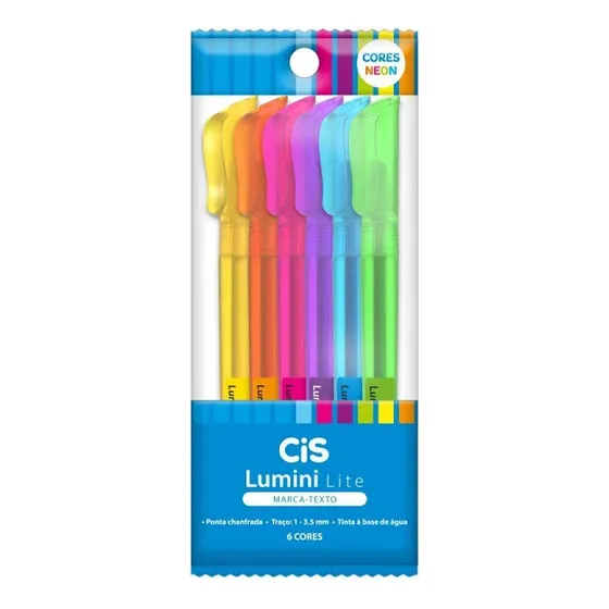 Caneta Marca Texto Cis Lite C/ 6 Cores Neon
