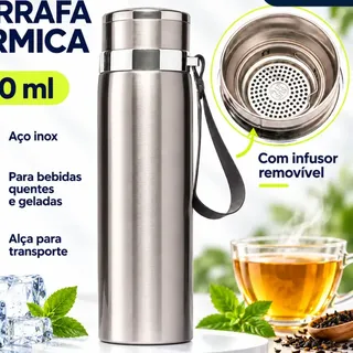 Vittak Garrafa Térmica Inox 800ml Água Gelada Quente Com Vedação Squeeze Camping Cor Prata