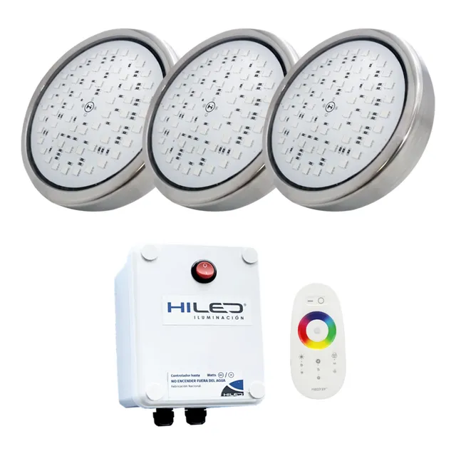 3 Luces Para Pileta Led Rgb 20w +fuente+control Remoto