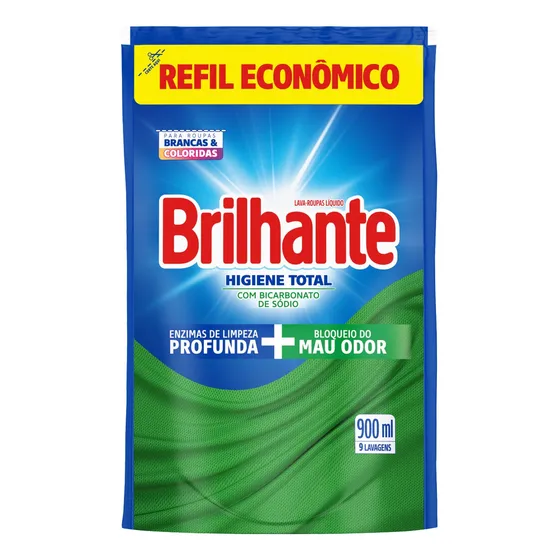 Lava Roupas Líquido Higiene Total Refil 900ml Brilhante