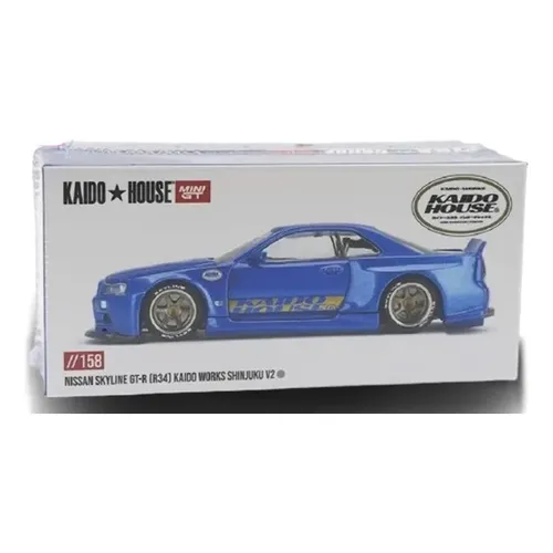 Miniatura Nissan Skyline GT-R R34 da Kaido House e Mini GT, Azul