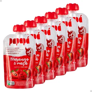 6 X Papinha Orgùnica De Morango E Maçã 100g - Papapå 6 X Papinha Orgùnica De Morango E Maçã 100g - Papapå