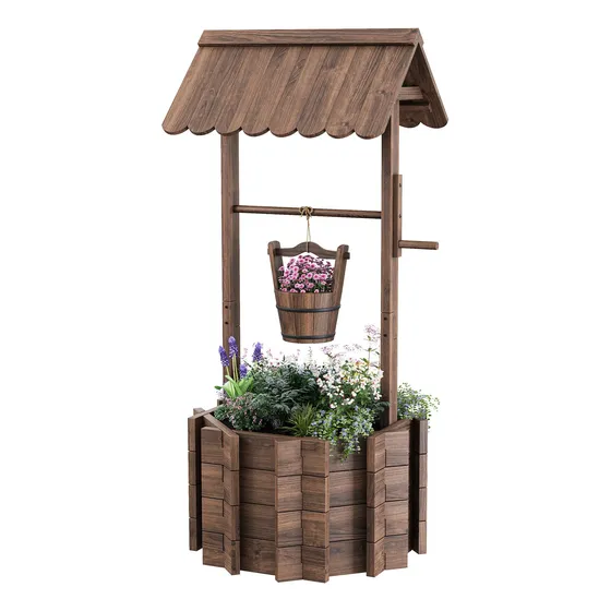 Amopatio Pozo De Madera Con Cubo Colgante Ajustable Mmg