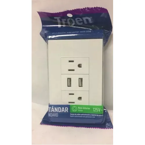 Toma Para Empotrar Doble Con Tierra Pto.usb Blanco Troen