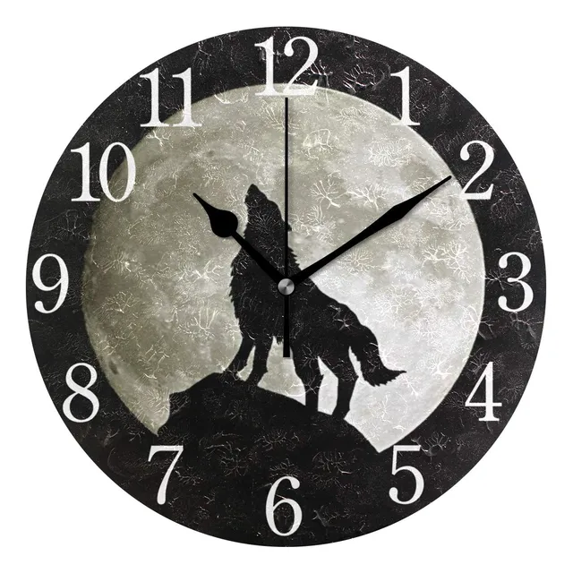 Reloj Pared Diseño Lobo Luna Silencioso No Hace Tic-tac Leer
