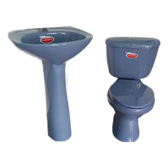 Sala De Baño Poceta Lavamano Y Pedestal Azúl Venceramica