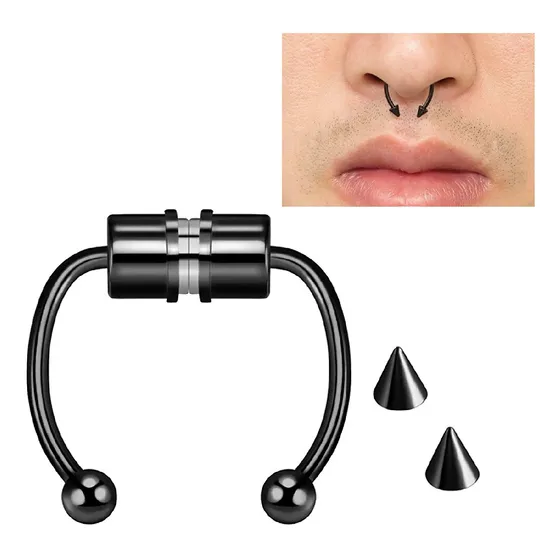 Piercing Magnético Falso Para Nariz Argolla Negro