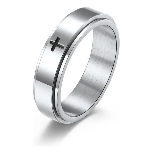 Anillo Personalizado De Acero Inoxidable Con Cruz Grabada Co