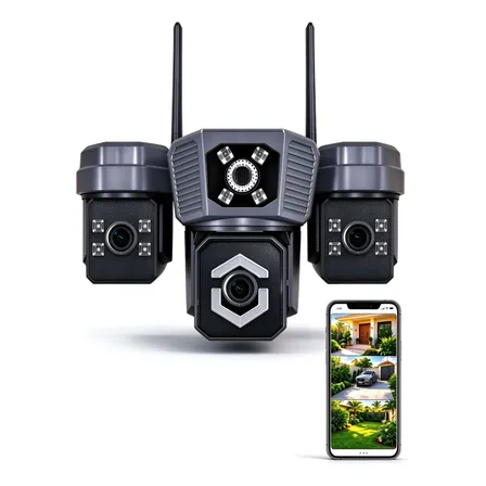 Câmera De Segurança Wifi 3 Lentes Ip66 À Prova Dágu