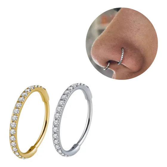 Piercing Nariz Argola Click Cravejada Fininha Titânio