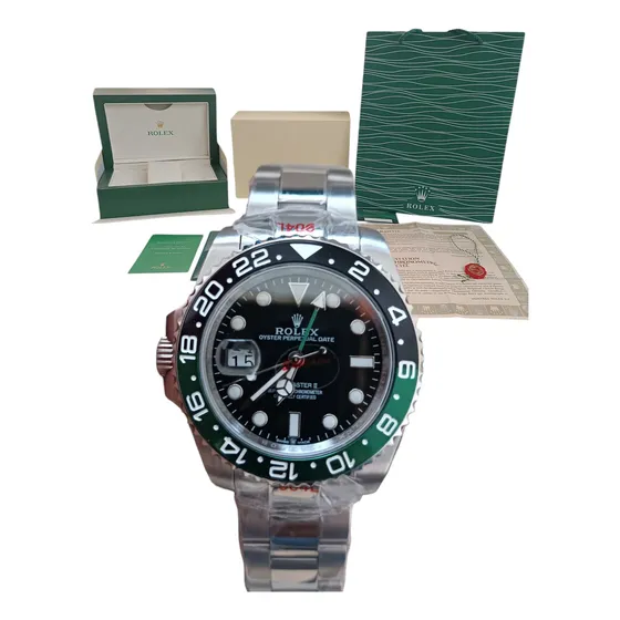 Reloj Rolex No Omega Ap Gmt Zurdo Automatico Sprite Con Caja Plateado Verde Claro Negro (Reacondicionado)