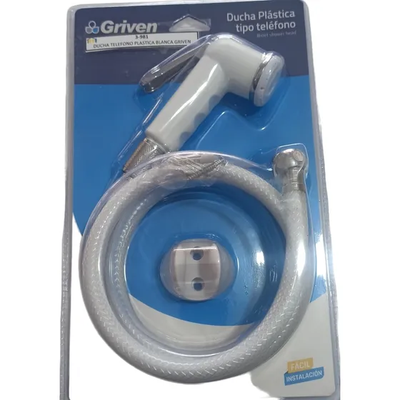 Regadera Ducha Tipo Teléfono Plástica Blanca Griven