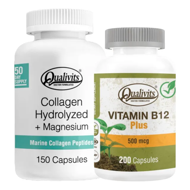 Vitamina B12 500 Mcg + Colágeno Magnesio 150 Caps Qualivits Sabor Natural