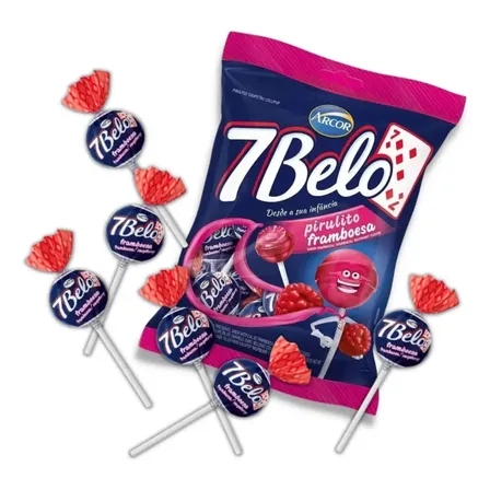 Pirulito 7 Belo Framboesa Pacote 500g Arcor JR