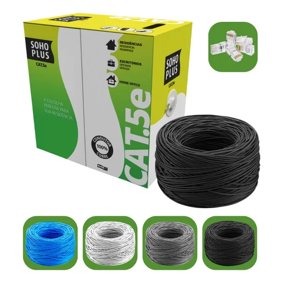 Cabo Rede Furukawa Cat5e C/ 50 Metros Azul + 10 Conectores Cor Preto